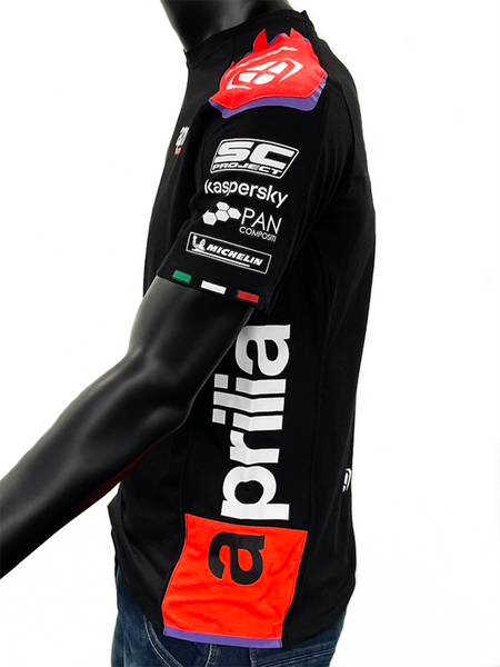 Left view of mannequin wearing Aprilia Racing GP 22 Teamwear Replica T-Shirt