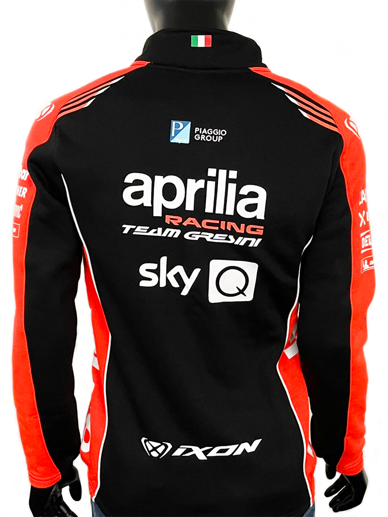 Back view of mannequin wearing Aprilia Racing GP 21 Teamwear Replica Full Zip Sweatshirt