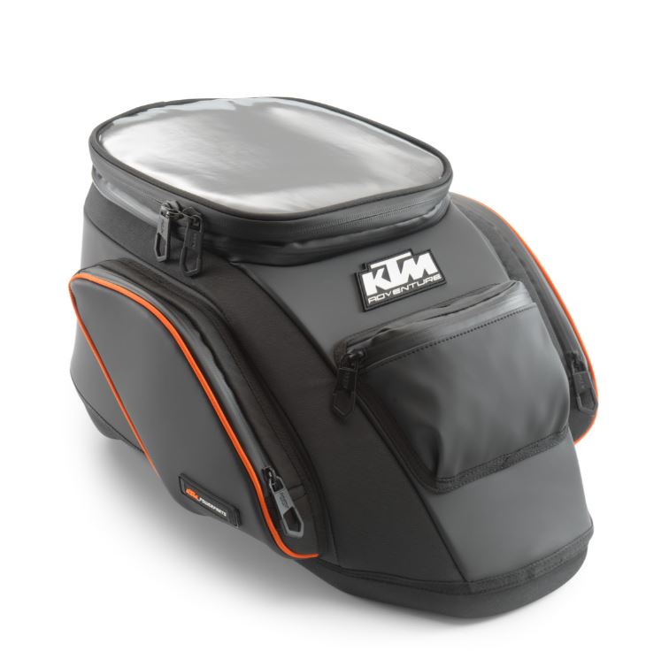 Detailed photo of uninstalled Tank Bag showing KTM adventure logo and orange accents for 2022-2024 KTM 1290 Super Adventure