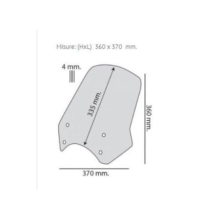 drawn dimensions of Biondi Italy Transparent Touring Windscreen Kit for Moto Guzzi V7 850