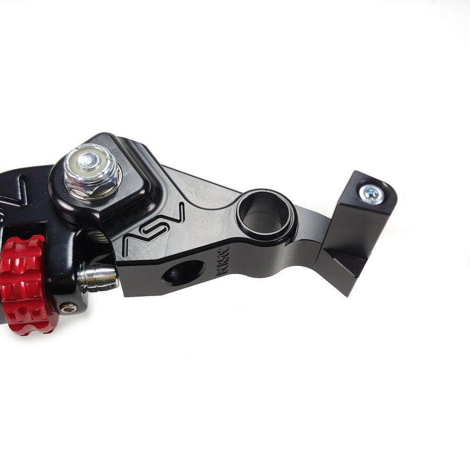 detailed close up of uninstalled ASV C5 Series Unbreakable Sport Brake Lever in black with red adjuster