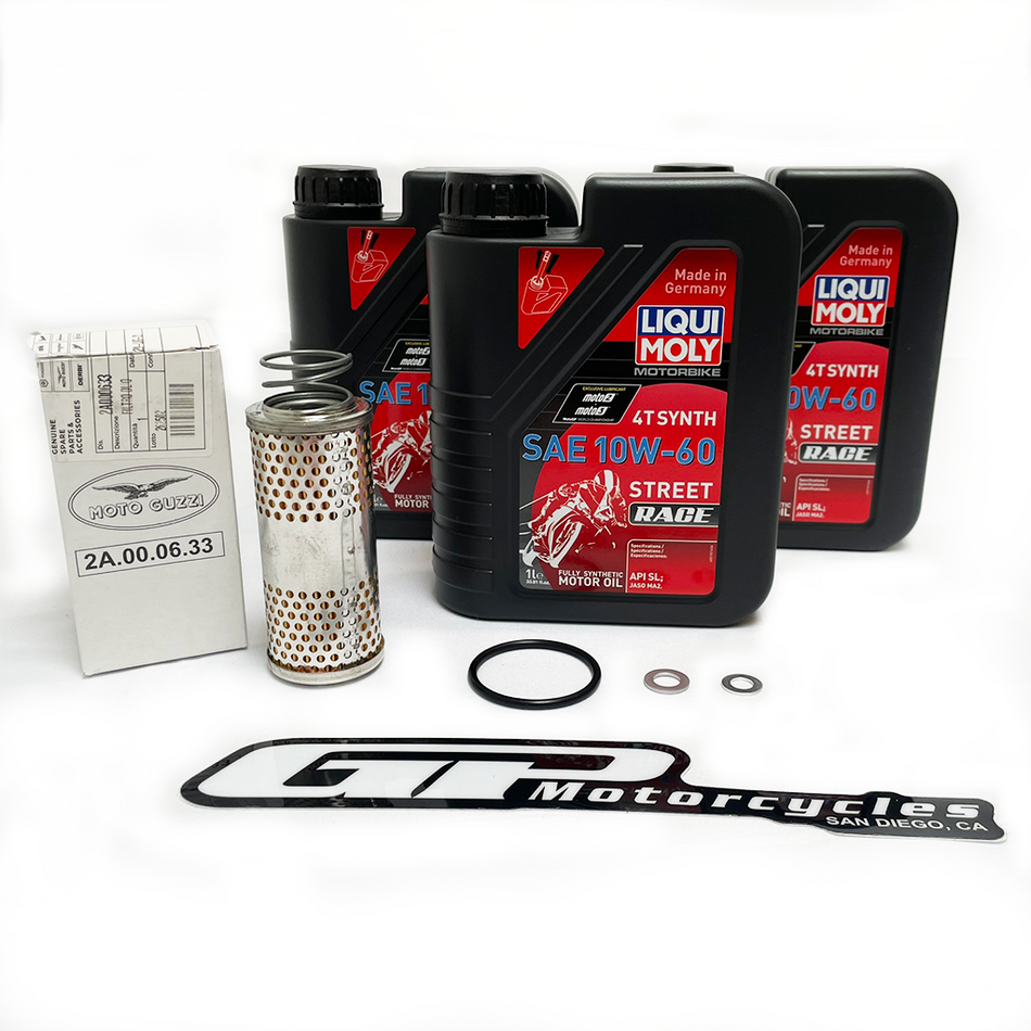 3 bottles of oil, 1 oil filter, 1 o-ring, 2 washers