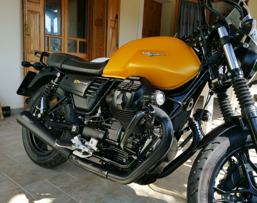 Mistral Black Polished Short Slip-Ons For Moto Guzzi V7 III