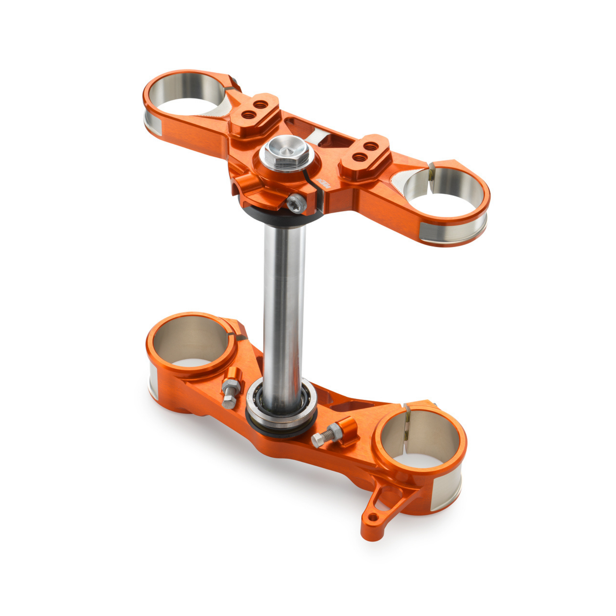 Detailed photo of uninstalled Upper & Lower Triple Clamp Set in orange for 2020-2023 KTM 1290 Super Duke