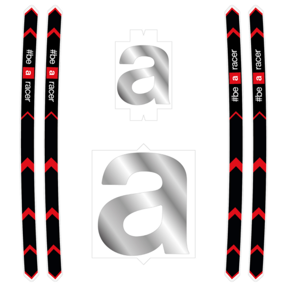 detailed uninstalled layed out Aprilia Wheel Decal Set in black and red