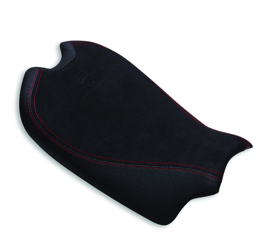 Ducati Performance 20mm lower seat in black with red stitching along the edges for Streetfighter V4